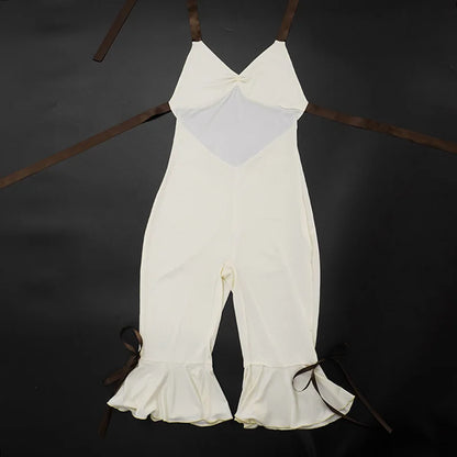 Summer Lace Up Halter Bow Y2K Jumpsuit Women Sexy V Neck Backless Bandage Skinny Party Club Rompers Beach Holiday Overall Outfit