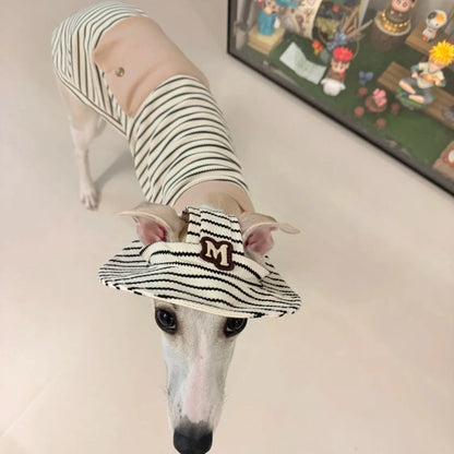 Dog Clothes in Spring Khaki Strips Polo Shirt with Pocket for Italy Greyhound Soft Long Sleeves Cotton Coat Hat Suit for Whippet