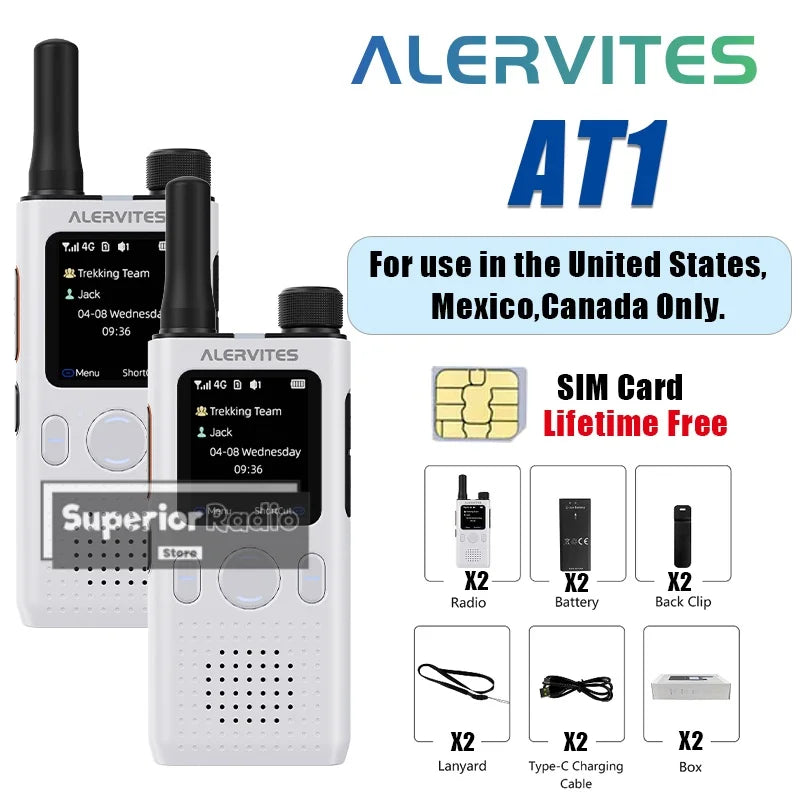 1/2/3PCS ALERVITES PoC AT1 Global Walkie Talkie Baofeng Radio 4G LTE Unlimited Distance US/EU Version OLA APP USB-C Ultra-light