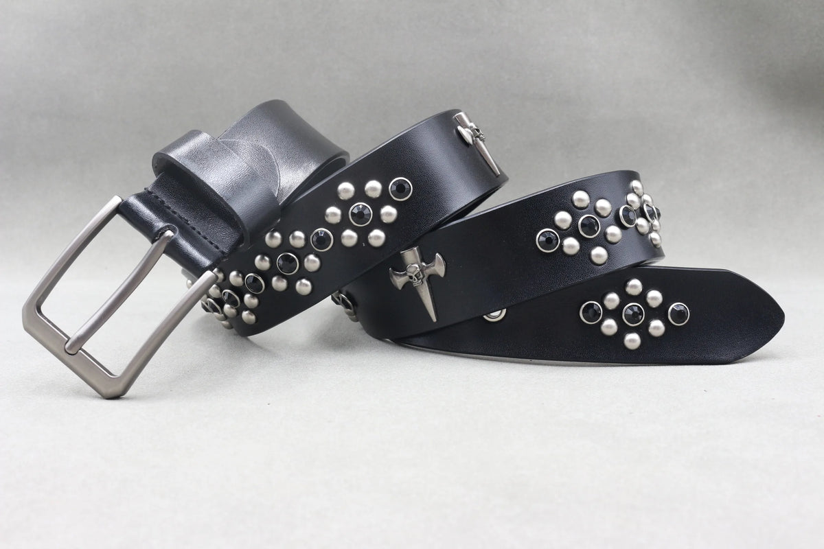 Heavy Metal Punk Belt Genuine Leather Hip Hop Belts For Men Cross Rivet Jeans belt male Strap Ceinture Homme designer belt
