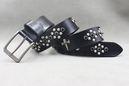 Heavy Metal Punk Belt Genuine Leather Hip Hop Belts For Men Cross Rivet Jeans belt male Strap Ceinture Homme designer belt