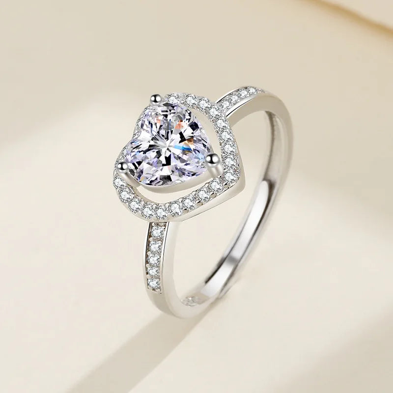 925 Sterling Silver Ring Heart AAA Zircon Open adjustable Engagement For Women Wedding Fashion Jewelry Party Gifts