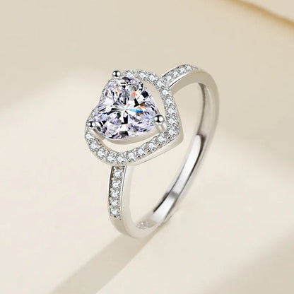 925 Sterling Silver Ring Heart AAA Zircon Open adjustable Engagement For Women Wedding Fashion Jewelry Party Gifts