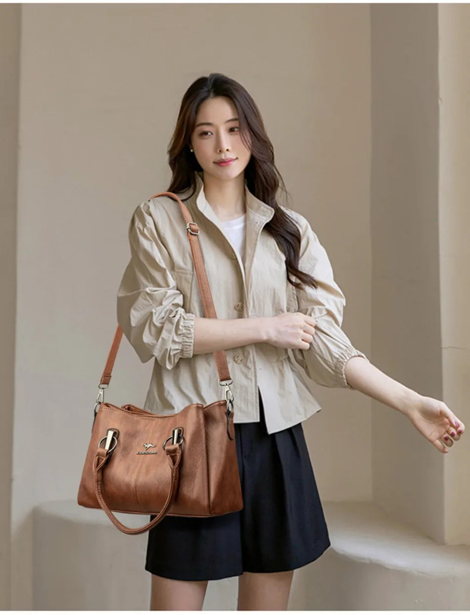 Genuine 3Layers High Quality Soft PU Leather Ladies Shoulder Crossbody Bags for Women  Luxury Handbags  Women  Designer A Main