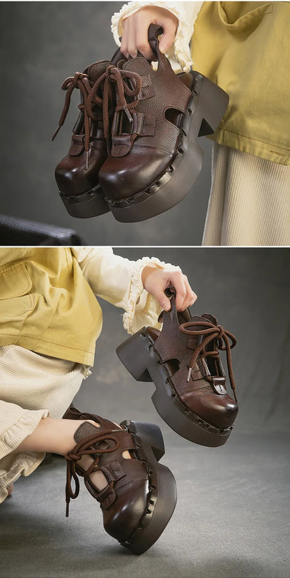 Myjyjz 7cm Cow Genuine Leather Flats Comfy Platform Wedge Fashion Flats Ankle Booties Sandals Luxury Shoes Mary Jane Pumps Women