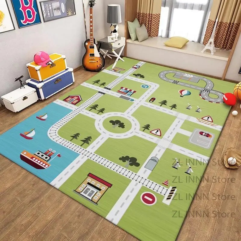 Thickened Flannel Carpet Living Room Children's Bedroom Decoration Floor Rug Cartoon Road Play Mat Soft Tatami Carpets Non-slip