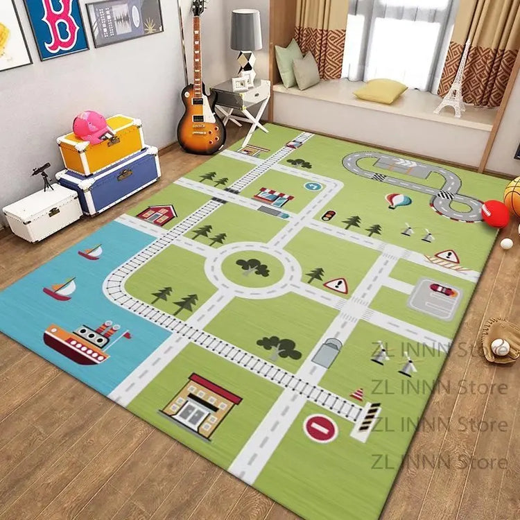 Thickened Flannel Carpet Living Room Children's Bedroom Decoration Floor Rug Cartoon Road Play Mat Soft Tatami Carpets Non-slip
