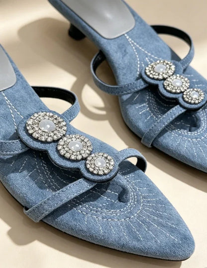 Women Crystal Clip Toe Slippers Pointed Toe Luxury Heels Shoes Dress Woman Sandals Party Trend Flip Flops New Cozy Female Slides
