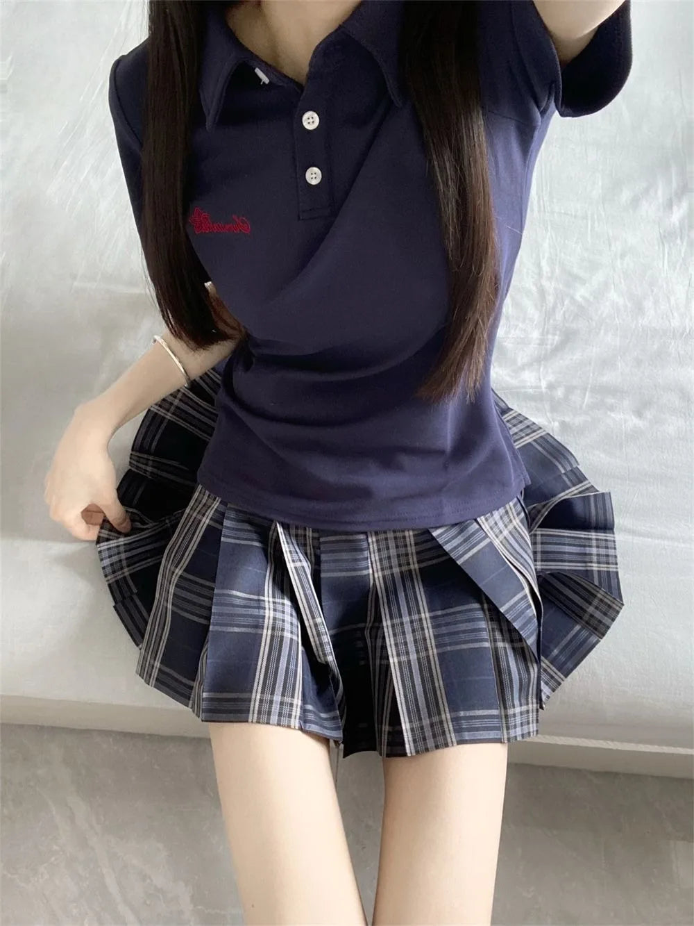 Japanese JK Uniform Polo Shirt and Skirt Suit Spring and Summer Wear Genuine All-match College Style Female Cute Lady Quiet