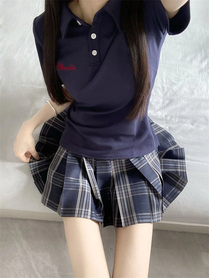 Japanese JK Uniform Polo Shirt and Skirt Suit Spring and Summer Wear Genuine All-match College Style Female Cute Lady Quiet
