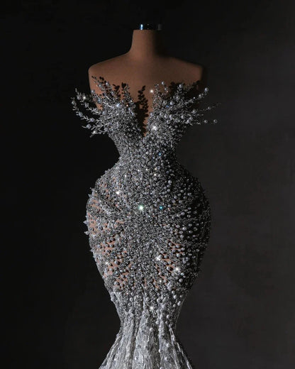 Gray Long Prom Dresses Sweetheart Lace Pearls Saudi Arabia Dubai Robe De Soiree Middle Eastern Evening Dress Gown Customized