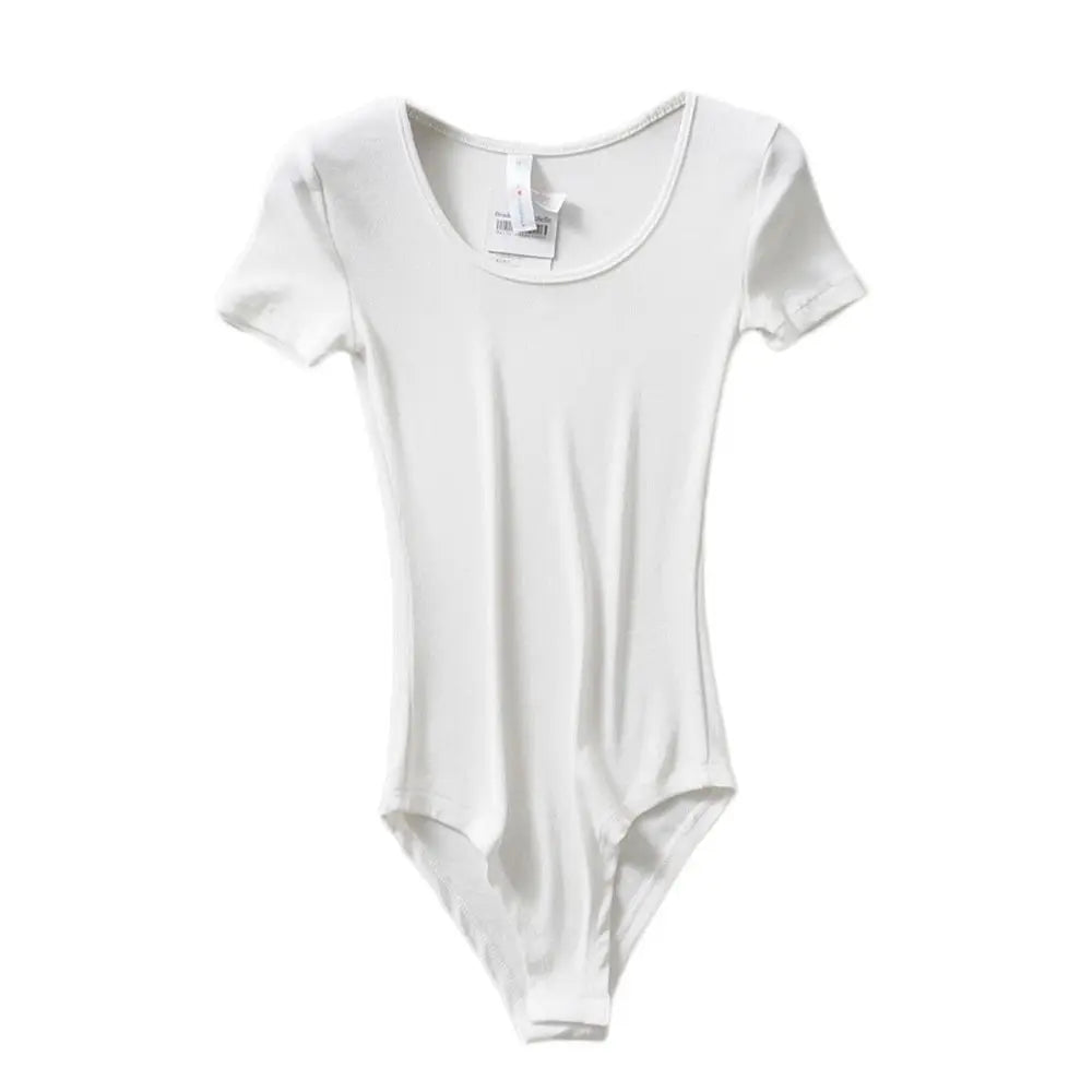 Women Casual Sexy Slim Beach Vacation Jumpsuit Bodycone Short Sleeve Round Neck Bodysuit Seamless Clubwear Basic Shirt & Blouses