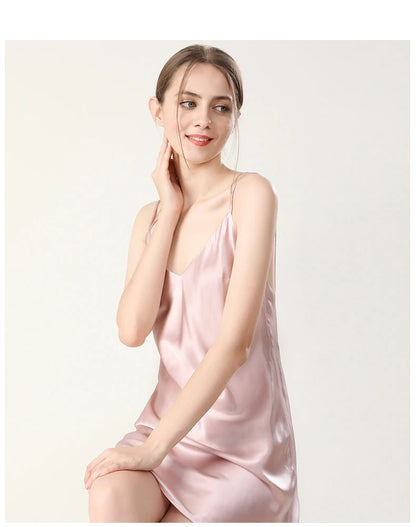 100% Real Silk Pajamas for Women Summer Two-Piece Set Sexy Cami Nightgown & Robe Set Mulberry Silk Sleepwear Autumn Winter