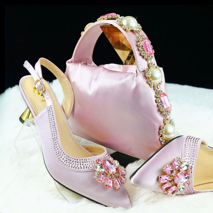 Doershow African Wedding fashion Shoes and Bag Set green Italian Shoes with Matching Bags Nigerian Women party! SZX1-6