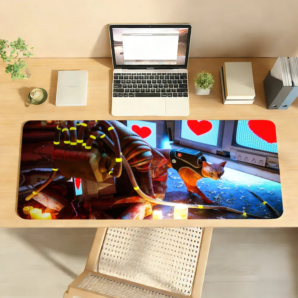 S-Stray Cat Adventure Game Mouse Pad Anti Slip Rubber Edge Locked Thickened Laptop Gaming Desk Mat