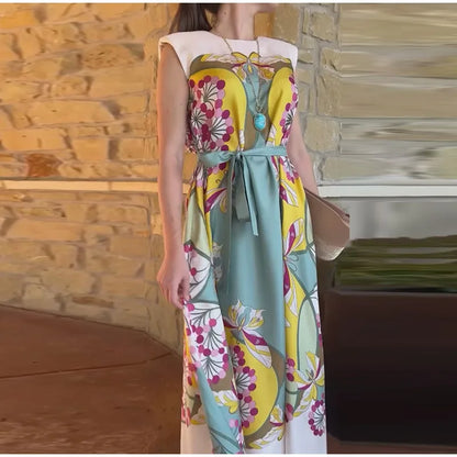 Women Printed V Neck Long Dress Flared Sleeve Lotus Leaf Edge High Waist Slim Fit Maxi Dresses Lady Elegant Evening Party Dress
