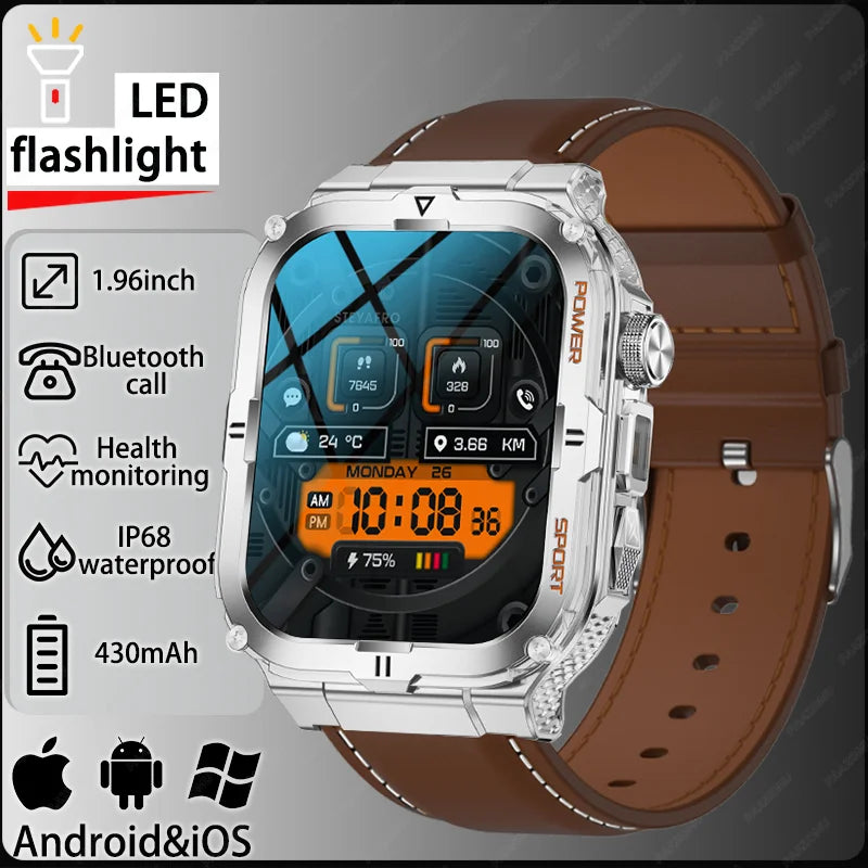 New Men's Smart Watch LED Flashlight waterproof Outdoor Sports Watch Health Monitoring Fitness tracker Suitable for IOS Android