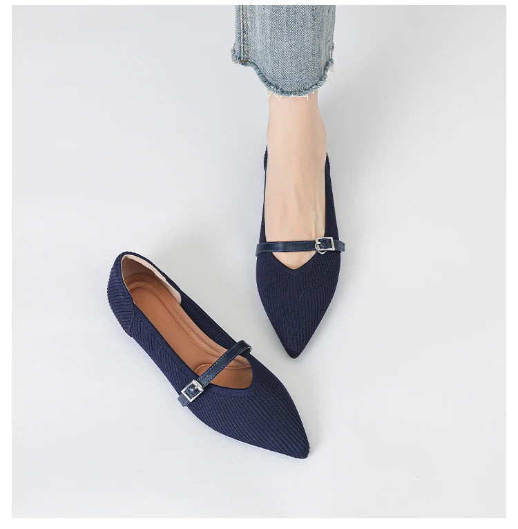 Women's flat shoes with pointed soft knitted sole breathable and comfortable shoes Spring and Autumn 2024 new model
