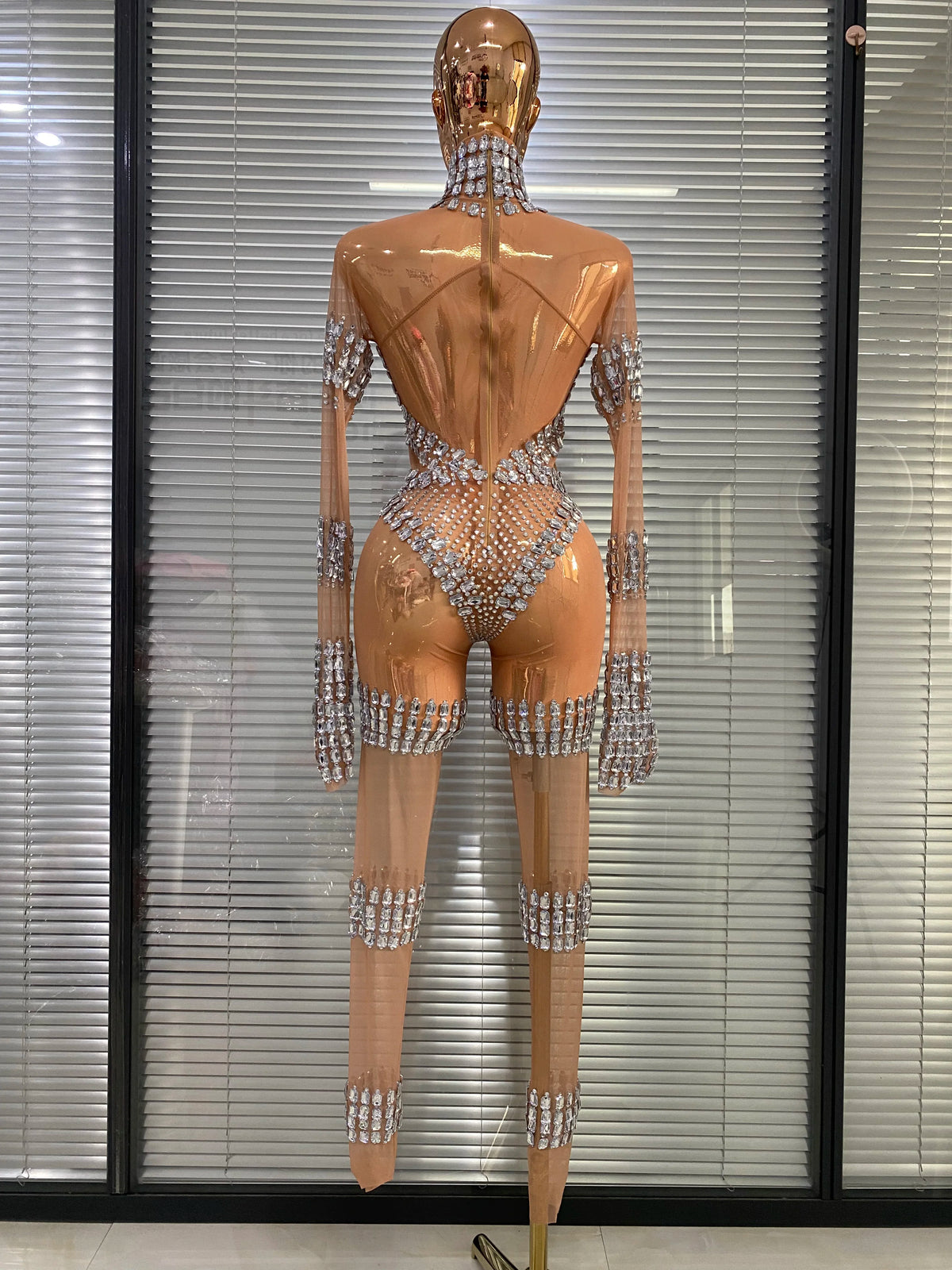 Club Outfits Woman 2026 Sparkly Crystal Sheer Transparent Jumpsuits Masquerade Costume Dress Carnival Parade Festival Catsuit
