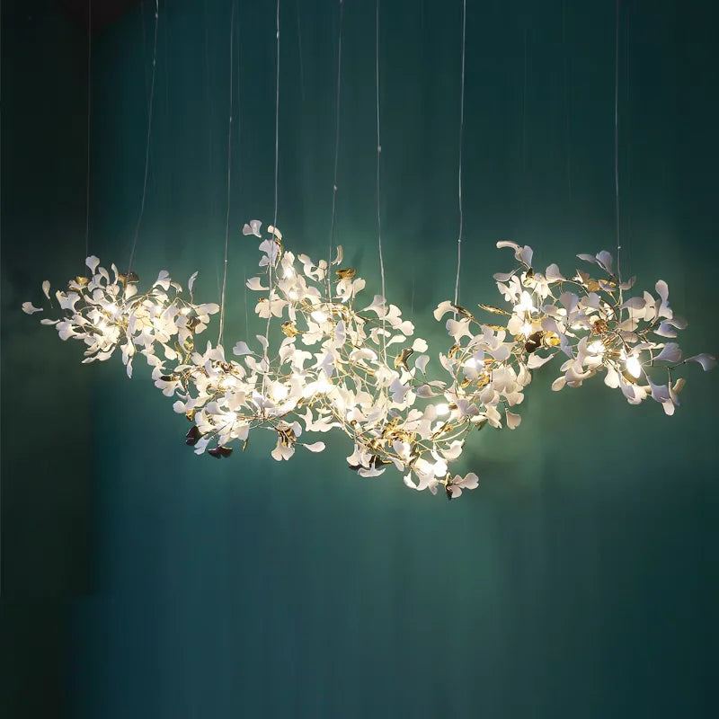 Staircase Ginko Leaf Chandelier Light For High Ceiling Staircase Loft Living Room Hotel Lobby Stairway Luxury Branch Chandeliers