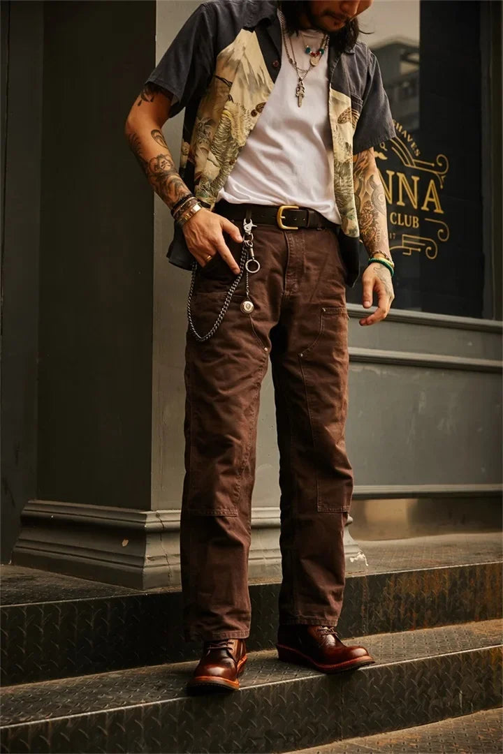Men's Retro Brown Big Head Work Leather Riding Men's Boots High Top Long Barrel Motorcycle Leather Men's Shoes