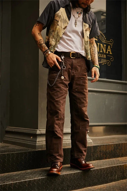 Men's Retro Brown Big Head Work Leather Riding Men's Boots High Top Long Barrel Motorcycle Leather Men's Shoes