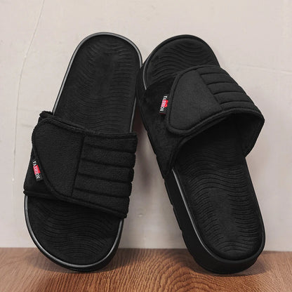 Fashion Men's Slippers Suede Cloth Non-Slip Casual Sandals Platform Soft Home Shoes Indoor Slides Outdoor Beach Shoes Flip-flop