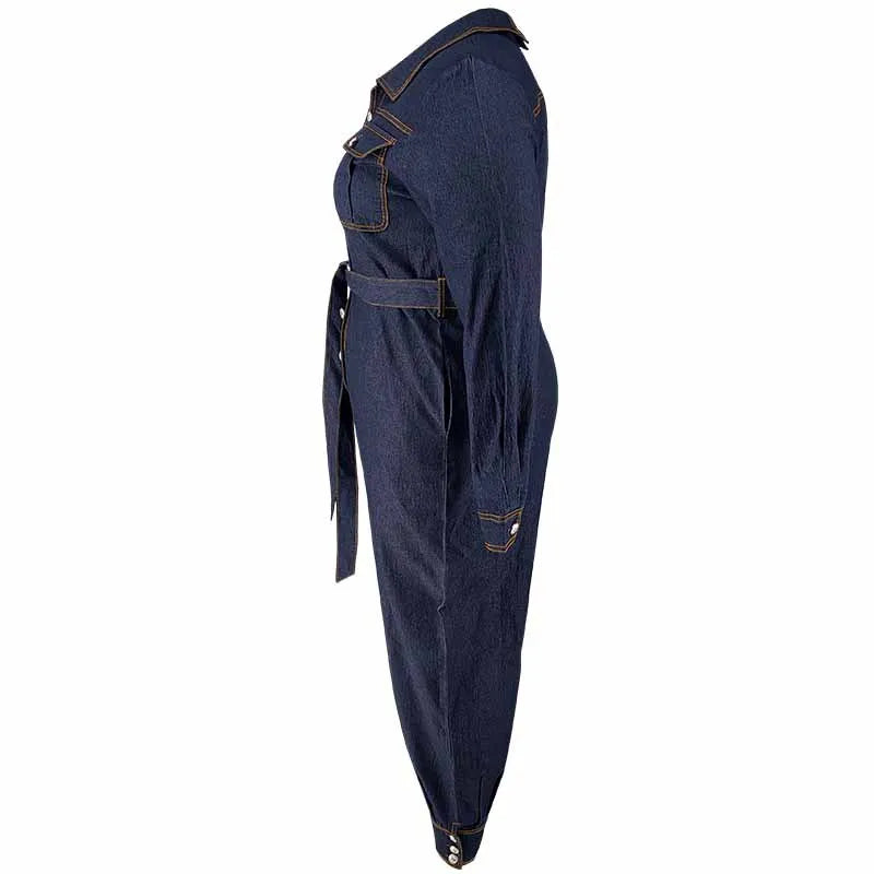 Jumpsuits Women Denim One Piece Turn Down Collar Y2k Streetwear Overalls Long Pants Lace Up High Waist Casual Spring Rompers