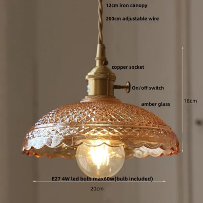 IWHD Home Decor LED Pendant Lights Kitchen Restaurant Copper Socket Flower Green Glass  Nordic Modern Walnut Wood Hanging Lamp
