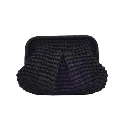 2025 New Women Straw Woven Bag Chain Strap Straw Clutch Purse Large Capacity Stylish Crossbody Bag Solid Color for Summer Beach