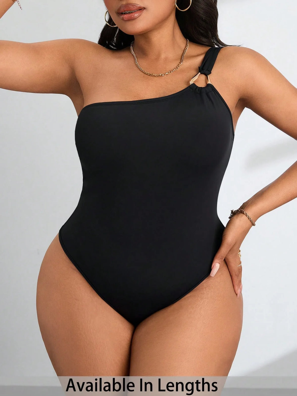 Plus-Size Women's Jumpsuit Sexy One-Shoulder Gold Ring Detail Solid Color Waist-Defining Pants Slimming Shaping One-Piece
