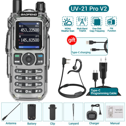 BAOFENG UV-21 PRO Walkie Talkie Wireless Copy Frequency High Power Multi-Band Type-C Charger Long Range Upgrade V2 Ham Radio