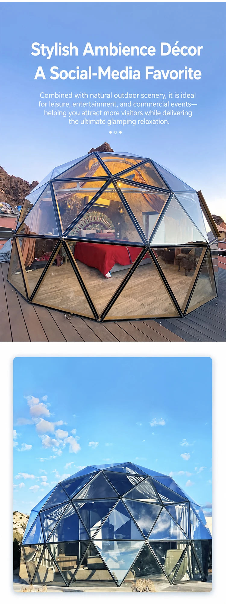 Customized Luxury Glass Dome House Tent Transparent Geodesic Aluminum Frames Four Season Outdoor Hotel Resort Camping