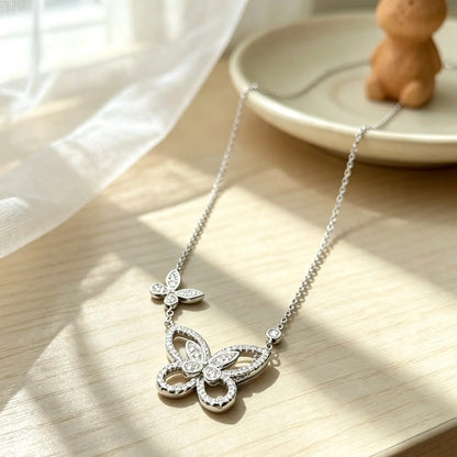 S925 Silver Butterfly Flower Pendant Women's Necklace AAAAA+ Sparkling Zircon High quality Luxury Wedding Party Exquisite Gift