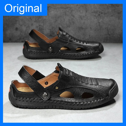 Mens Sandals Fashion Leather Comfortable Summer Outdoor Beach Shoes Casual Dual Purpose Non Slip High Quality Platform Slippers