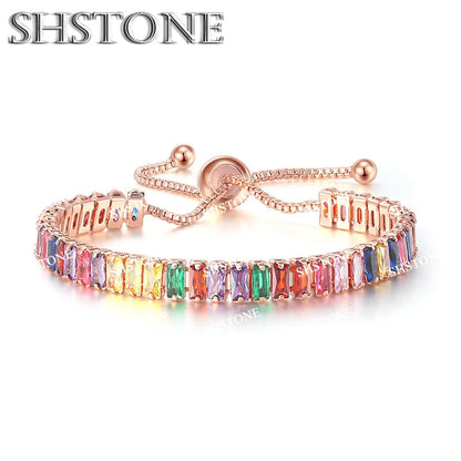 Noble 925 Sterling Silver Bracelet Chain Luxury Color Crystal Hand Jewelry For Women Charm Wedding Gift Party 18cm