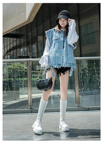Women's Mid Calf Boots Padded Shoes Knee High Winter Sneakers Punk Style Military Casual White Black 2024 Lucury Platform Woman