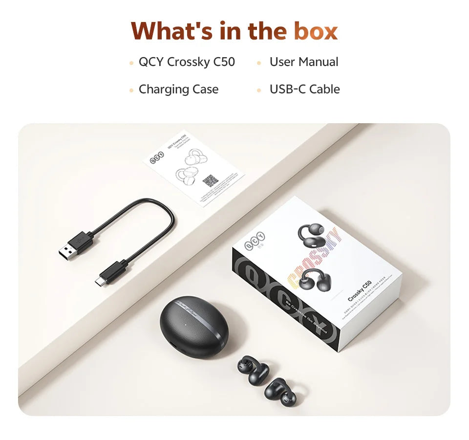 QCY CT06 Clip On Earbuds Crossky C50 Open Ear Wireless Bluetooth 6.0 Headphones with 4 Mic 35H Earbuds Comfortable for Running