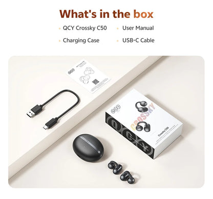 QCY CT06 Clip On Earbuds Crossky C50 Open Ear Wireless Bluetooth 6.0 Headphones with 4 Mic 35H Earbuds Comfortable for Running