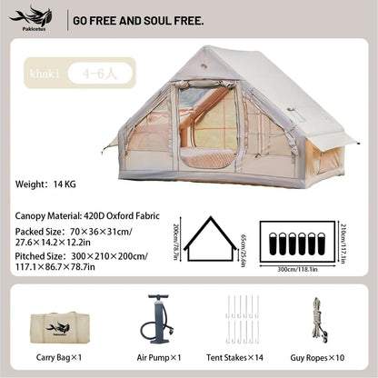 Pakicetus Quick Setup Inflatable Camping Tent, Waterproof Family Tent for 4-8 Persons, Portable Air Tent with Carry Bag