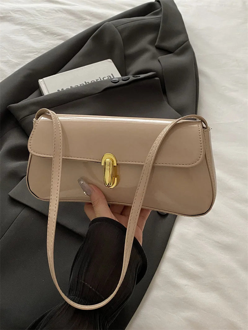 Fashion ladies shiny crossbody bag stylish elegant shoulder bag wine red small underarm bag versatile solid color clutch bag