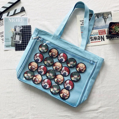 Fashion New Canvas Ita Bag Large Capacity Cartoon Tote Bags for Women Transparent Shoulder Bags Teenage Girls Japanese