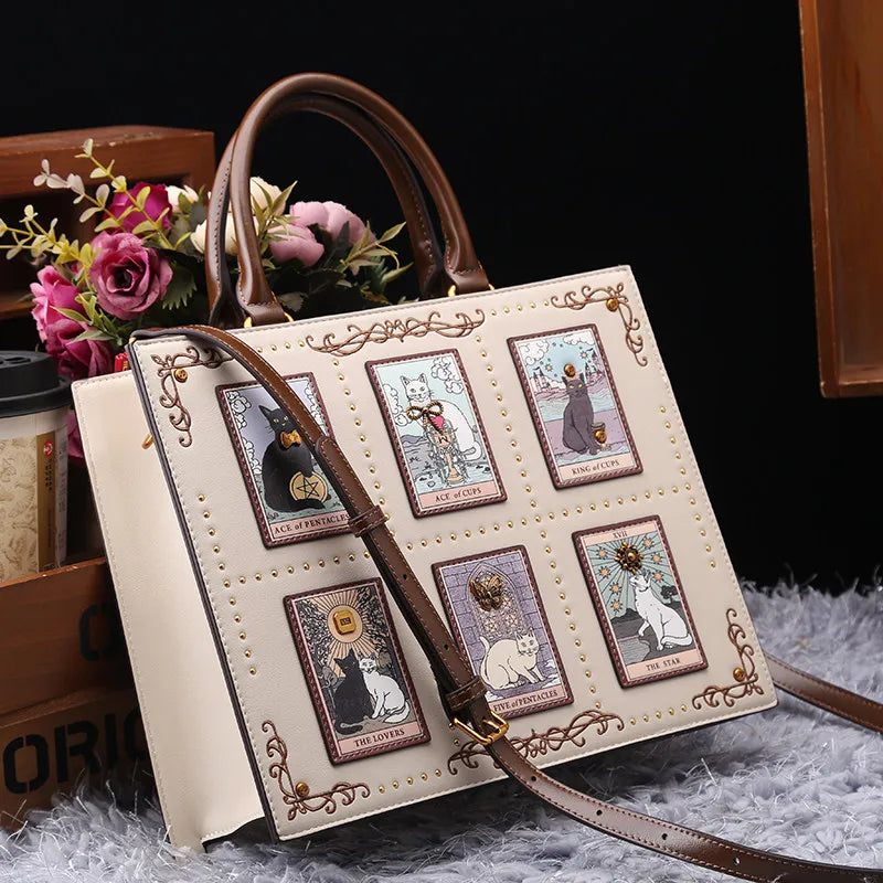 Vintage and Luxury Designer Bag with Delicate Embroidery Cat Printing Women Popular and Fashionable Tote Bag with Large Capacity