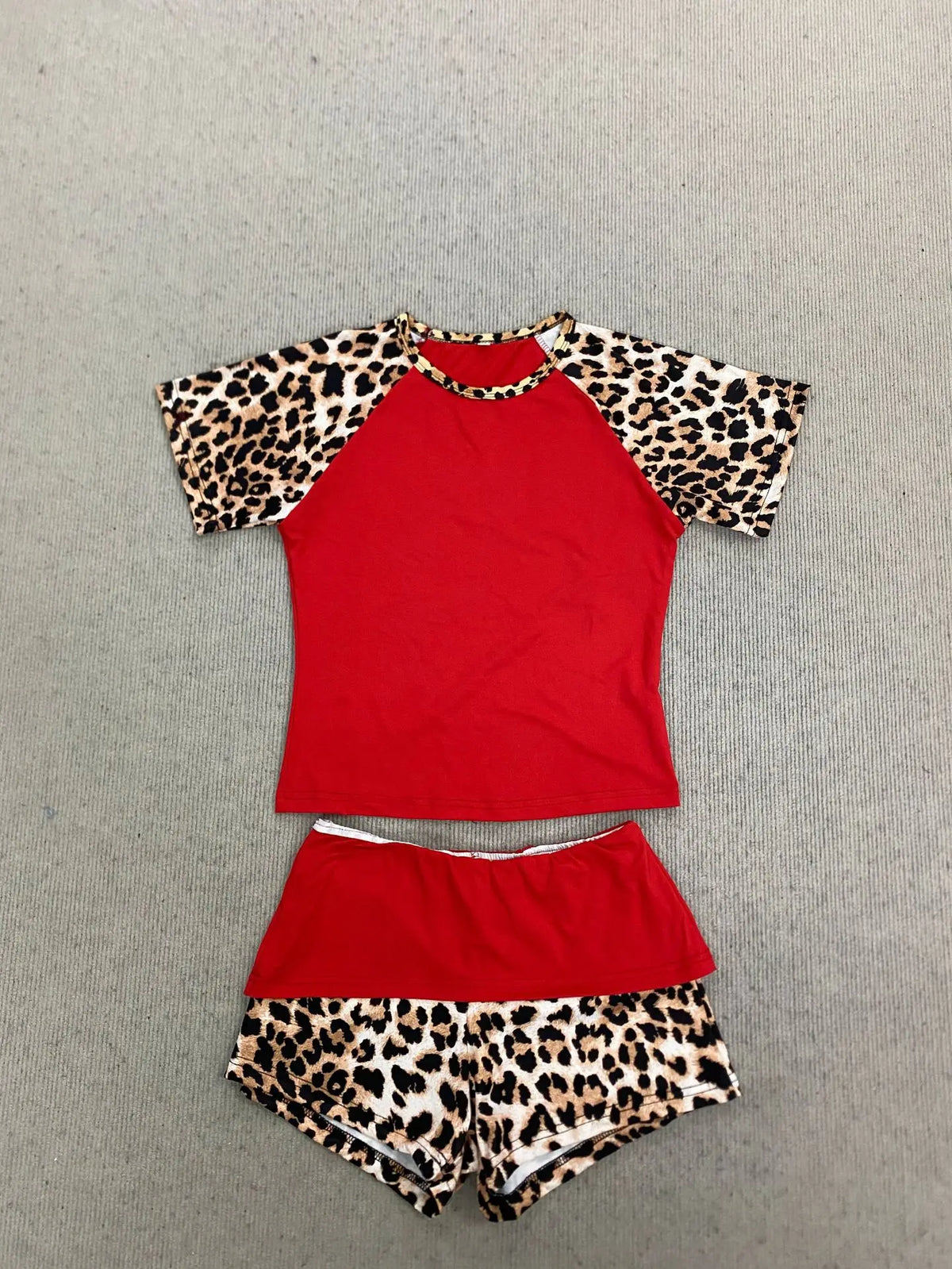 2026 summer new American retro leopard print patchwork short sleeved shorts set Y2K punk street fashion trend casual spicy girl