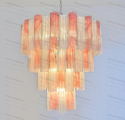 Elevate Your Living Room With Our Textured Pink White Glass 2026 Chandelier High-end Pendant Light Gold Chrome Dimming Function