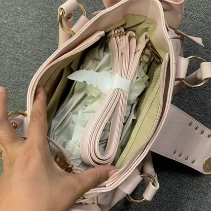 Harajuku Bow Pink Hand Bag Purse Women Japanese Style Soft Casual Crossbody Bag Ladies Sweet Cute Large Capacity Shoulder Bags