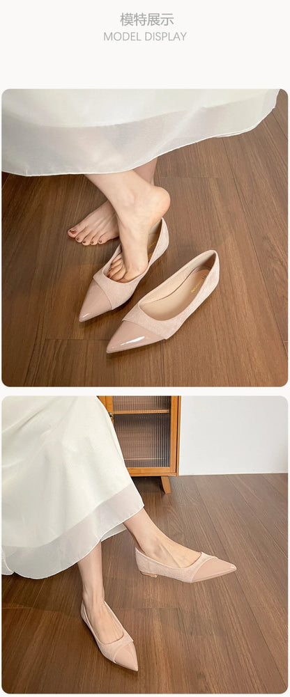 Women French Pointed Toe Flat Shoes Summer Fairy Style Patchwork Casual Shoes Elegant Shallow Footwear Matching Dresses Daily