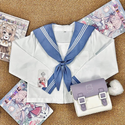 JK Genuine Blue Three-book Sailor Suit Uniform JK Basic College Style Orthodox School Uniform Short Long-sleeved Japanese Suit
