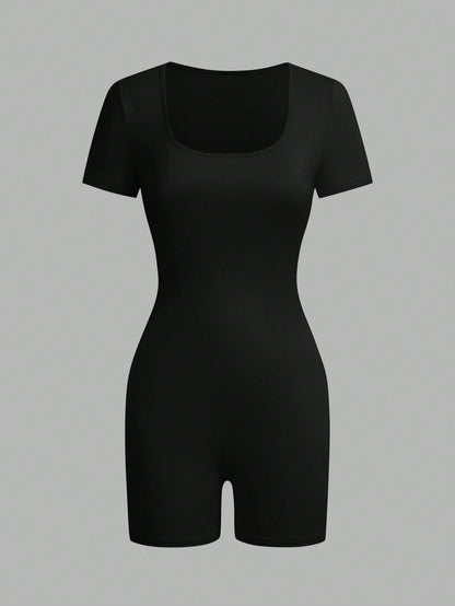 American short-sleeved outdoor and sports clothing, yoga integrated sports suit, women's fitness stretchy tight-fitting clothes