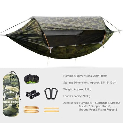 Outdoor Camping Hammock with Sunshade and Mosquito Net Anti-Rollover Single Double Portable Hanging Bed with Bug Net